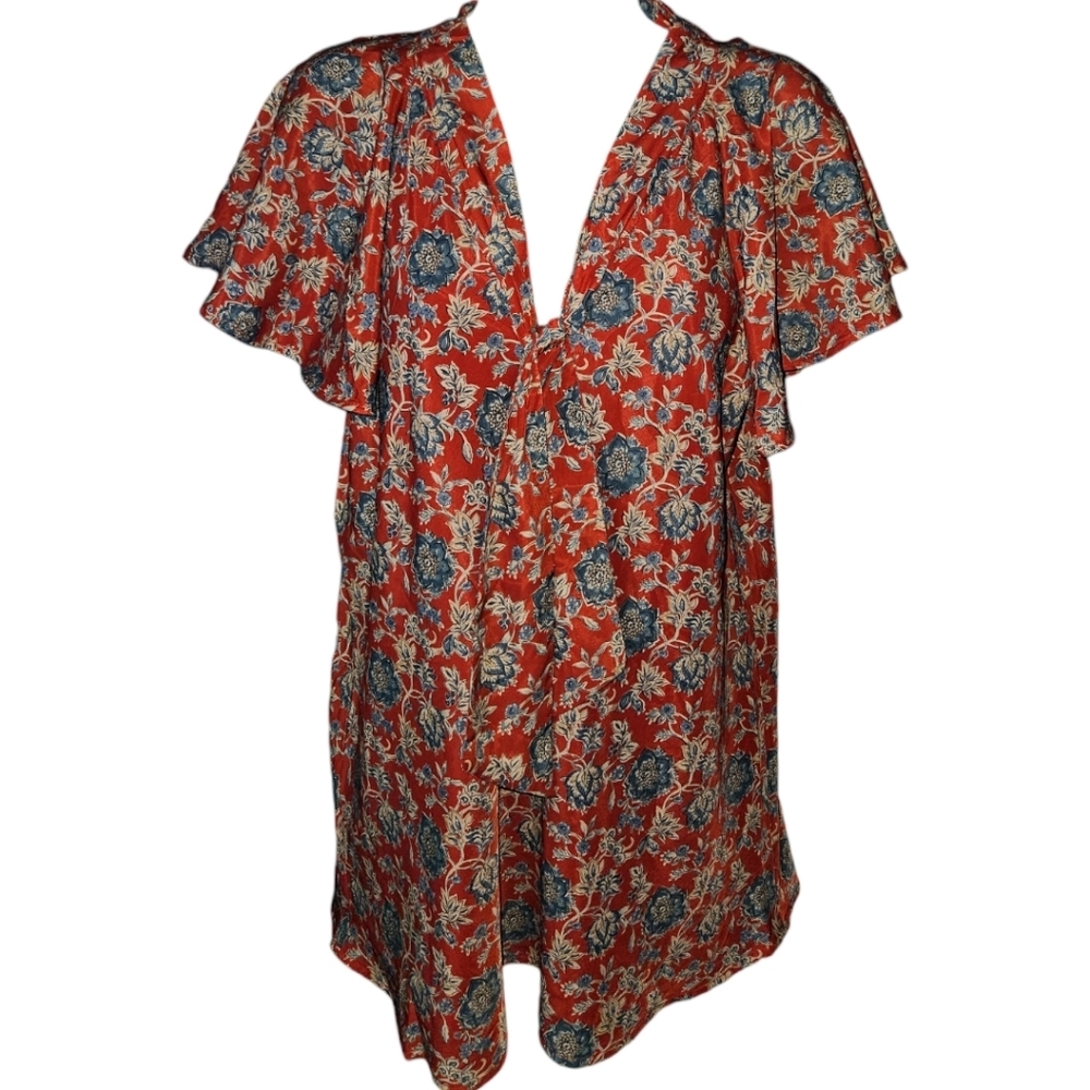 Green Label LAUREN Ralph Lauren Versatile Scarf/Neck Tie Floral Short Sleeve Top - Picture 4 of 6